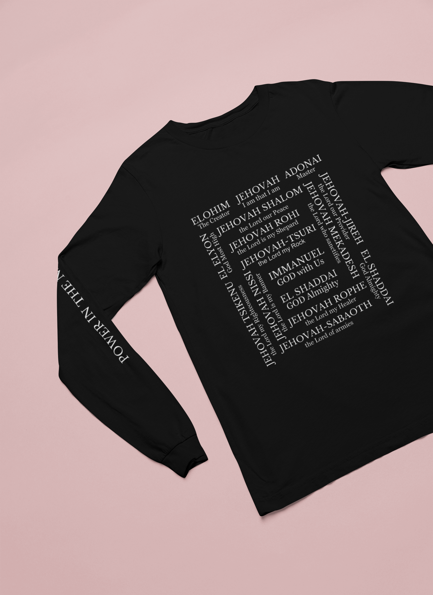 Names of God Christian Apparel Uplifting and Inspiring Religious wear Unisex Crewneck Religious Long Sleeve Tee Christian shirt Church wear