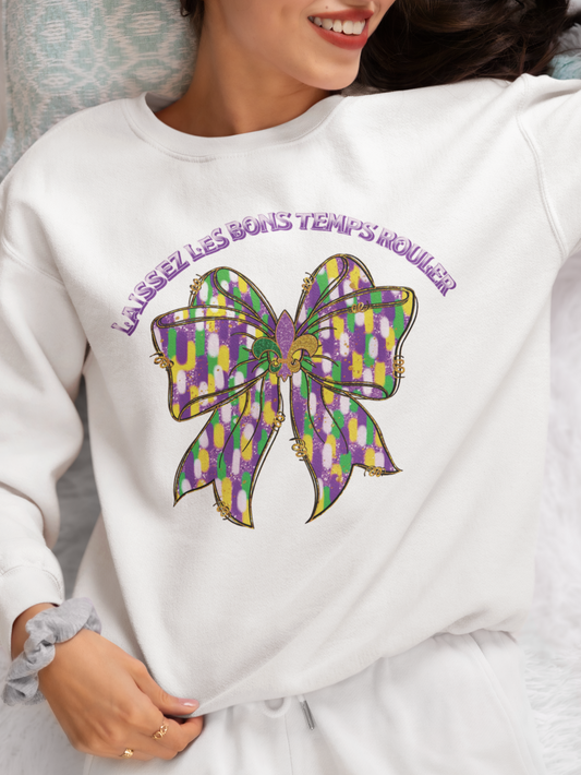 Mardi Gras Women's Cute Coquette Bow Sweatshirt, Stylish Comfy Top for Celebrating Mardi Gras, Perfect Gift for Her